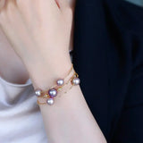 AAA+ Pink Purple Pearl Strand Bracelet - 18K Yellow Gold Etsy