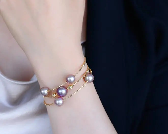 AAA+ Pink Purple Pearl Strand Bracelet - 18K Yellow Gold Etsy