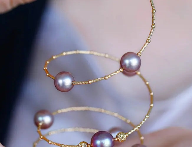 AAA+ Pink Purple Pearl Strand Bracelet - 18K Yellow Gold Etsy
