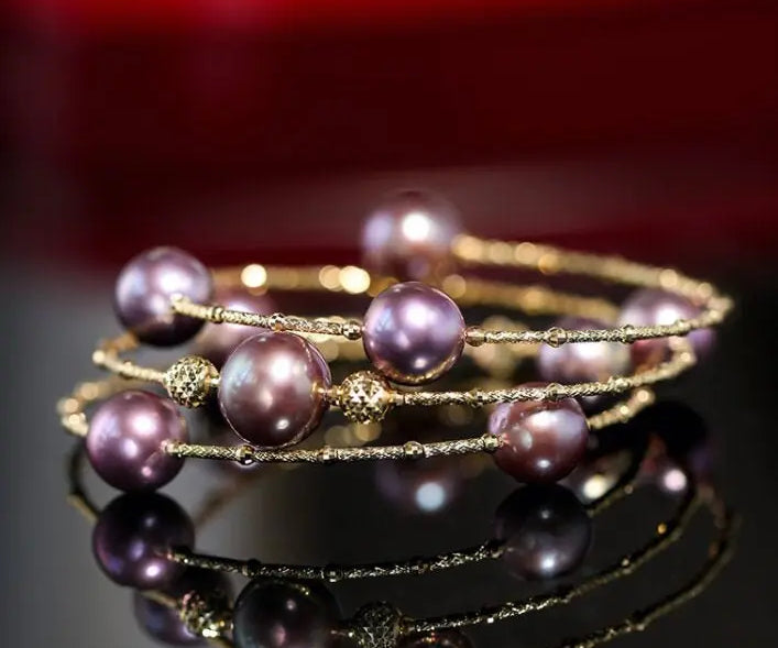 AAA+ Pink Purple Pearl Strand Bracelet - 18K Yellow Gold Etsy