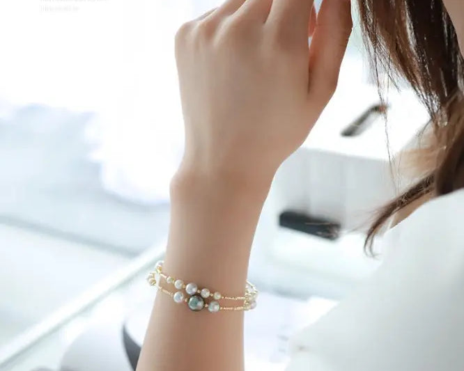 AAA+ 9mm Tahitian Peacock Green Pearl Strand Bangles - 18K Yellow Gold Etsy