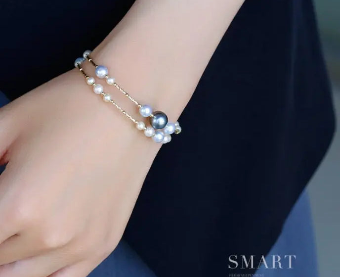 AAA+ 9mm Tahitian Peacock Green Pearl Strand Bangles - 18K Yellow Gold Etsy