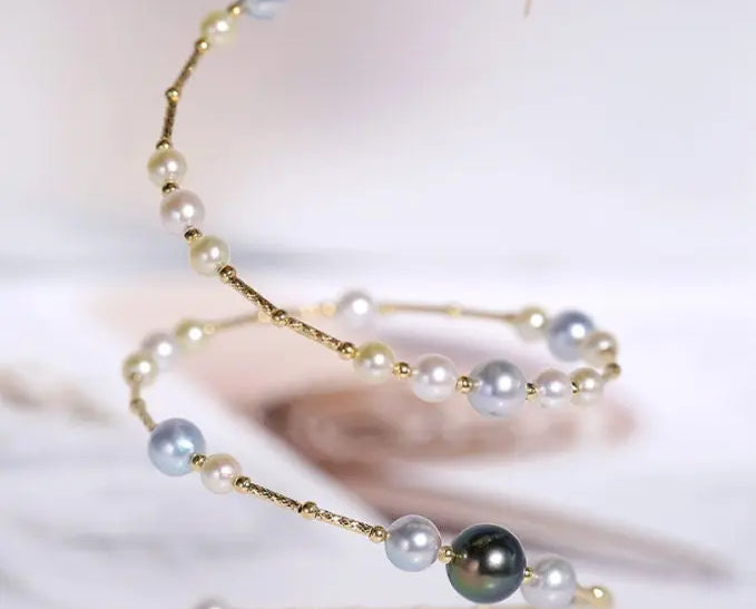 AAA+ 9mm Tahitian Peacock Green Pearl Strand Bangles - 18K Yellow Gold Etsy
