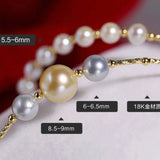 5A+ Natural Akoya Pearl 5-9mm Handmade 18K Yellow  Gold Madama Bracelets, Seawater Pearl, Gift for Her, Golden Pearl, Gift Idea Etsy