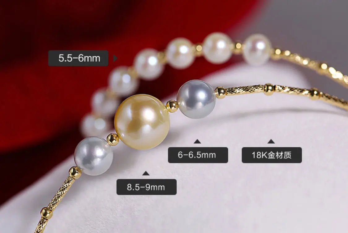 5A+ Natural Akoya Pearl 5-9mm Handmade 18K Yellow  Gold Madama Bracelets, Seawater Pearl, Gift for Her, Golden Pearl, Gift Idea Etsy