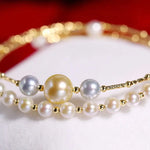 5A+ Natural Akoya Pearl 5-9mm Handmade 18K Yellow  Gold Madama Bracelets, Seawater Pearl, Gift for Her, Golden Pearl, Gift Idea Etsy