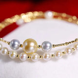 5A+ Natural Akoya Pearl 5-9mm Handmade 18K Yellow  Gold Madama Bracelets, Seawater Pearl, Gift for Her, Golden Pearl, Gift Idea Etsy