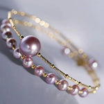 4.5-10mm Natural Pink Purple High Luster Pearl Handmade 18k  Yellow Gold Beaded Pearl Bracelets, Rose Pink Pearl Bracelets, Gift Idea Etsy