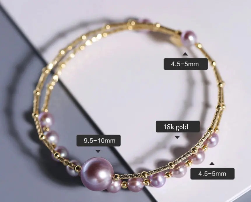 4.5-10mm Natural Pink Purple High Luster Pearl Handmade 18k  Yellow Gold Beaded Pearl Bracelets, Rose Pink Pearl Bracelets, Gift Idea Etsy