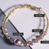 4.5-10mm Natural Pink Purple High Luster Pearl Handmade 18k  Yellow Gold Beaded Pearl Bracelets, Rose Pink Pearl Bracelets, Gift Idea Etsy