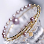 4.5-10mm Natural Pink Purple High Luster Pearl Handmade 18k  Yellow Gold Beaded Pearl Bracelets, Rose Pink Pearl Bracelets, Gift Idea Etsy