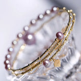 4.5-10mm Natural Pink Purple High Luster Pearl Handmade 18k  Yellow Gold Beaded Pearl Bracelets, Rose Pink Pearl Bracelets, Gift Idea Etsy