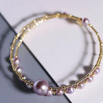 4.5-10mm Natural Pink Purple High Luster Pearl Handmade 18k  Yellow Gold Beaded Pearl Bracelets, Rose Pink Pearl Bracelets, Gift Idea Etsy
