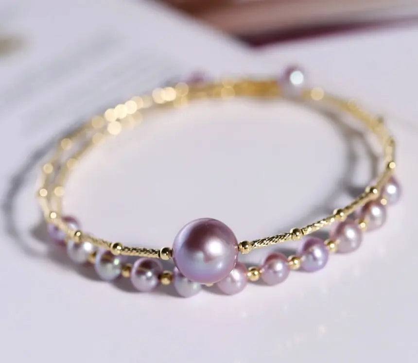 4.5-10mm Natural High Luster White Pearl Handmade 18k  Yellow Gold Beaded Pearl Bracelets, Rose Pink Pearl Bracelets, Gift Idea Etsy