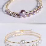 4.5-10mm Natural High Luster White Pearl Handmade 18k  Yellow Gold Beaded Pearl Bracelets, Rose Pink Pearl Bracelets, Gift Idea Etsy