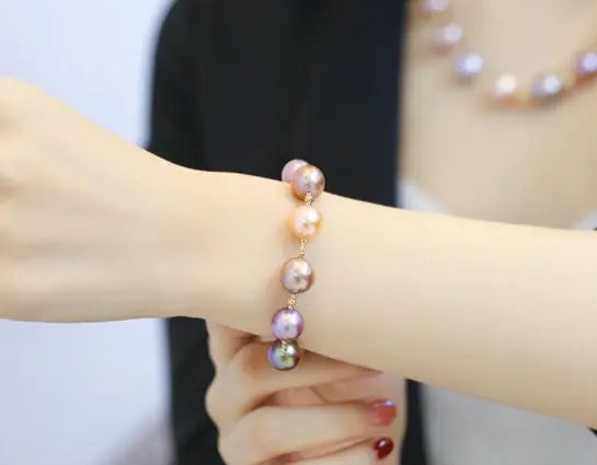 10-12mm Natural Colorful High Luster Pearl Handmade 14k Yellow Gold Beaded Pearl Bracelets, Rose Pink Pearl Bracelets, Vanilla Color Pearl Etsy