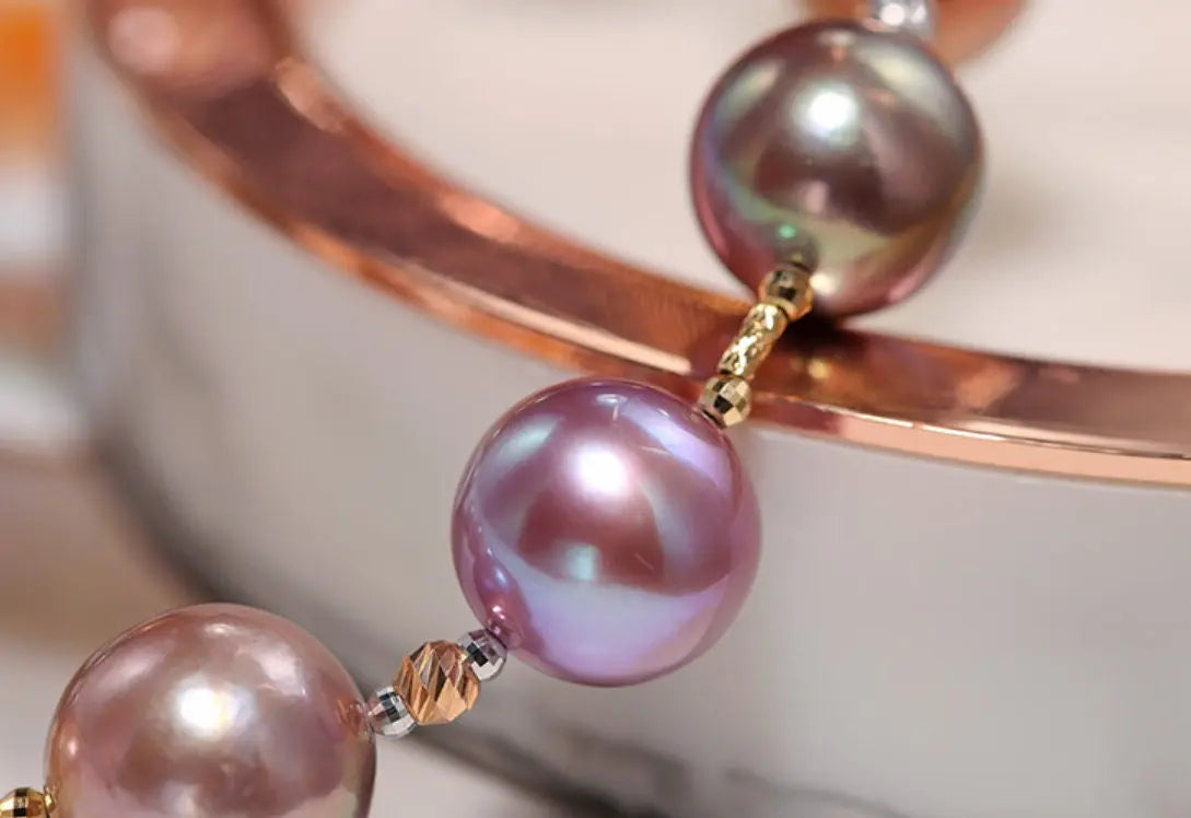10-12mm Natural Colorful High Luster Pearl Handmade 14k Yellow Gold Beaded Pearl Bracelets, Rose Pink Pearl Bracelets, Vanilla Color Pearl Etsy