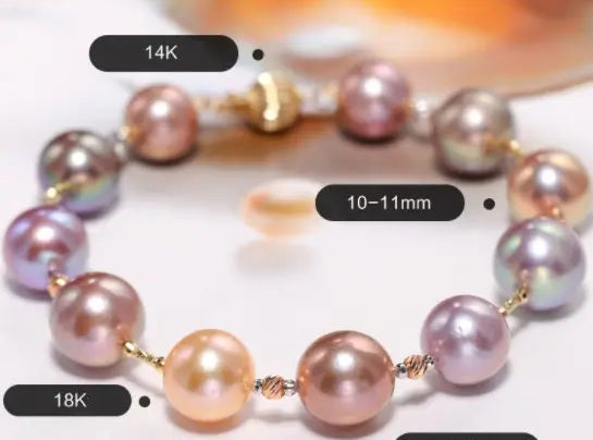 10-12mm Natural Colorful High Luster Pearl Handmade 14k Yellow Gold Beaded Pearl Bracelets, Rose Pink Pearl Bracelets, Vanilla Color Pearl Etsy