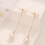 5A+ High Luster Pearl 9mm Handmade 18K Solid Yellow Gold Freshwater White Pink Pearl Dangle Earrings, Anniversary Gift, Gift Idea Etsy