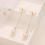 5A+ High Luster Pearl 9mm Handmade 18K Solid Yellow Gold Freshwater White Pink Pearl Dangle Earrings, Anniversary Gift, Gift Idea Etsy