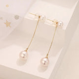 5A+ High Luster Pearl 9mm Handmade 18K Solid Yellow Gold Freshwater White Pink Pearl Dangle Earrings, Anniversary Gift, Gift Idea Etsy