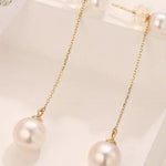5A+ High Luster Pearl 9mm Handmade 18K Solid Yellow Gold Freshwater White Pink Pearl Dangle Earrings, Anniversary Gift, Gift Idea Etsy