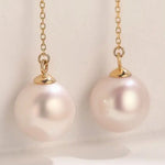 5A+ High Luster Pearl 9mm Handmade 18K Solid Yellow Gold Freshwater White Pink Pearl Dangle Earrings, Anniversary Gift, Gift Idea Etsy