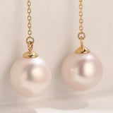 5A+ High Luster Pearl 9mm Handmade 18K Solid Yellow Gold Freshwater White Pink Pearl Dangle Earrings, Anniversary Gift, Gift Idea Etsy