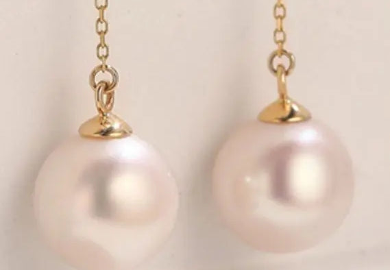 5A+ High Luster Pearl 9mm Handmade 18K Solid Yellow Gold Freshwater White Pink Pearl Dangle Earrings, Anniversary Gift, Gift Idea Etsy
