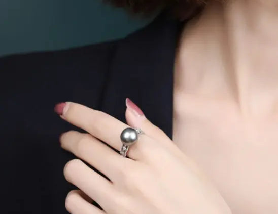 12mm Natural Tahiti Pearl Silver 925 Ring, Valentine's Day Gift Idea, Seawater Pearl, Granulation Ring, Peacock Green Pearl Ring, Hollow Out Etsy