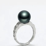12mm Natural Tahiti Pearl Silver 925 Ring, Valentine's Day Gift Idea, Seawater Pearl, Granulation Ring, Peacock Green Pearl Ring, Hollow Out Etsy
