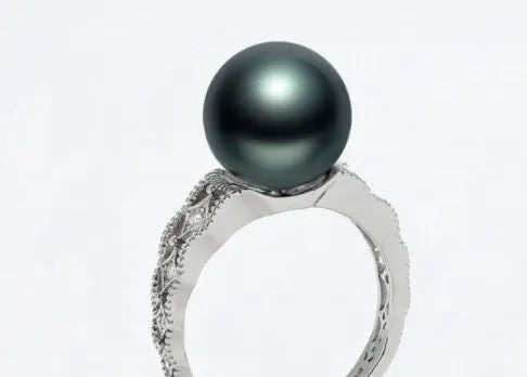 12mm Natural Tahiti Pearl Silver 925 Ring, Valentine's Day Gift Idea, Seawater Pearl, Granulation Ring, Peacock Green Pearl Ring, Hollow Out Etsy