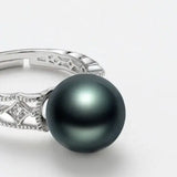 12mm Natural Tahiti Pearl Silver 925 Ring, Valentine's Day Gift Idea, Seawater Pearl, Granulation Ring, Peacock Green Pearl Ring, Hollow Out Etsy