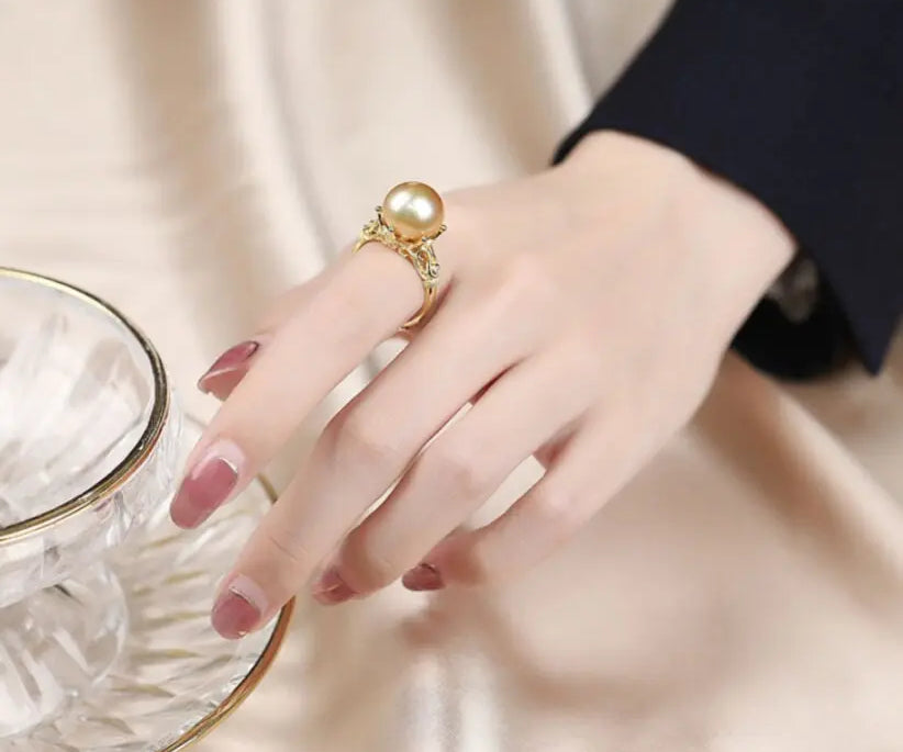 12mm Natural South Sea Golden Pearl 14k Gold Filled Pearl Ring, Golden Pearl Ring, Gift Idea, Seawater Pearl, Yellow Pearl Ring - LaCorserArtJewelry