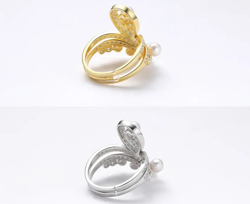 925 Silver White Pearl CZ Diamond Ring - Open Cluster Crown Design Etsy