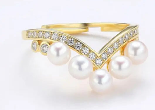 925 Silver White Pearl CZ Diamond Ring - Open Cluster Crown Design Etsy