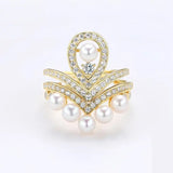 925 Silver White Pearl CZ Diamond Ring - Open Cluster Crown Design Etsy