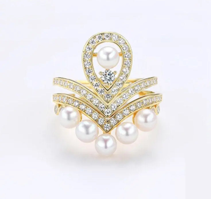 925 Silver White Pearl CZ Diamond Ring - Open Cluster Crown Design Etsy