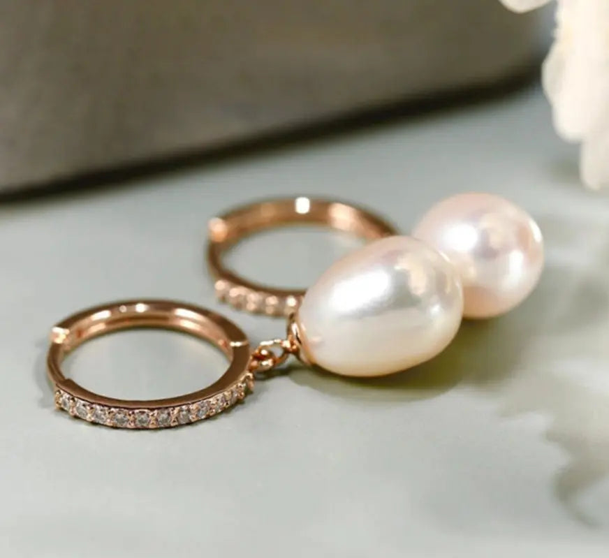 AAA+ High Luster 10mm White Pink Oval Pearl 18K Gold Plated Vermeil White Pink Pearl Earrings, Freshwater Pearl Earrings Etsy