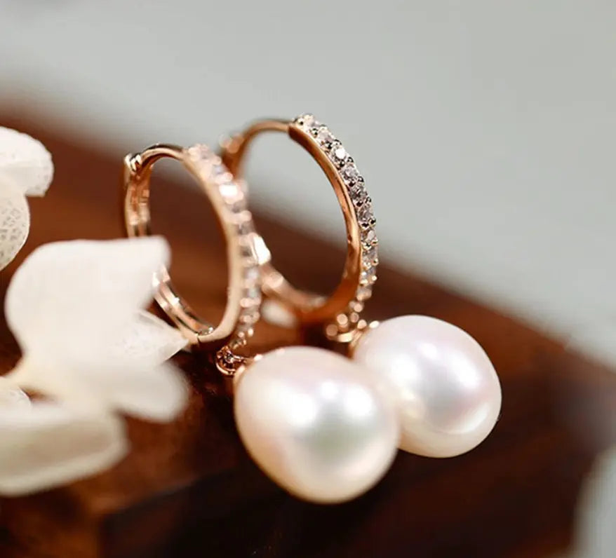 AAA+ High Luster 10mm White Pink Oval Pearl 18K Gold Plated Vermeil White Pink Pearl Earrings, Freshwater Pearl Earrings Etsy