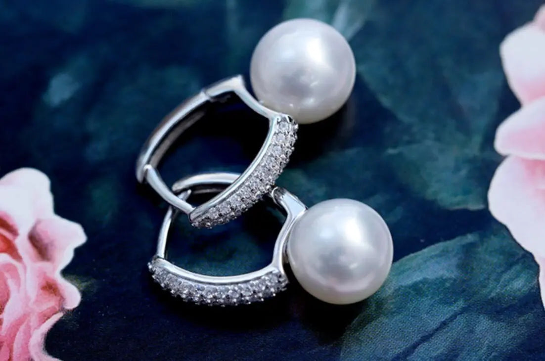 5A+ High Luster Pearl 10mm Handmade 925 Silver White Pink Pearl Earrings, Freshwater Pearl Earrings, Pink Pearl, Diamond Earrings Etsy