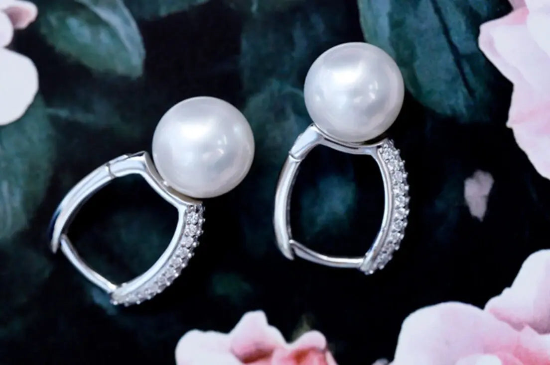 5A+ High Luster Pearl 10mm Handmade 925 Silver White Pink Pearl Earrings, Freshwater Pearl Earrings, Pink Pearl, Diamond Earrings Etsy