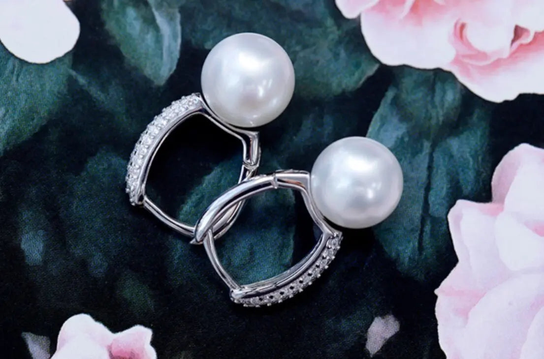 5A+ High Luster Pearl 10mm Handmade 925 Silver White Pink Pearl Earrings, Freshwater Pearl Earrings, Pink Pearl, Diamond Earrings Etsy