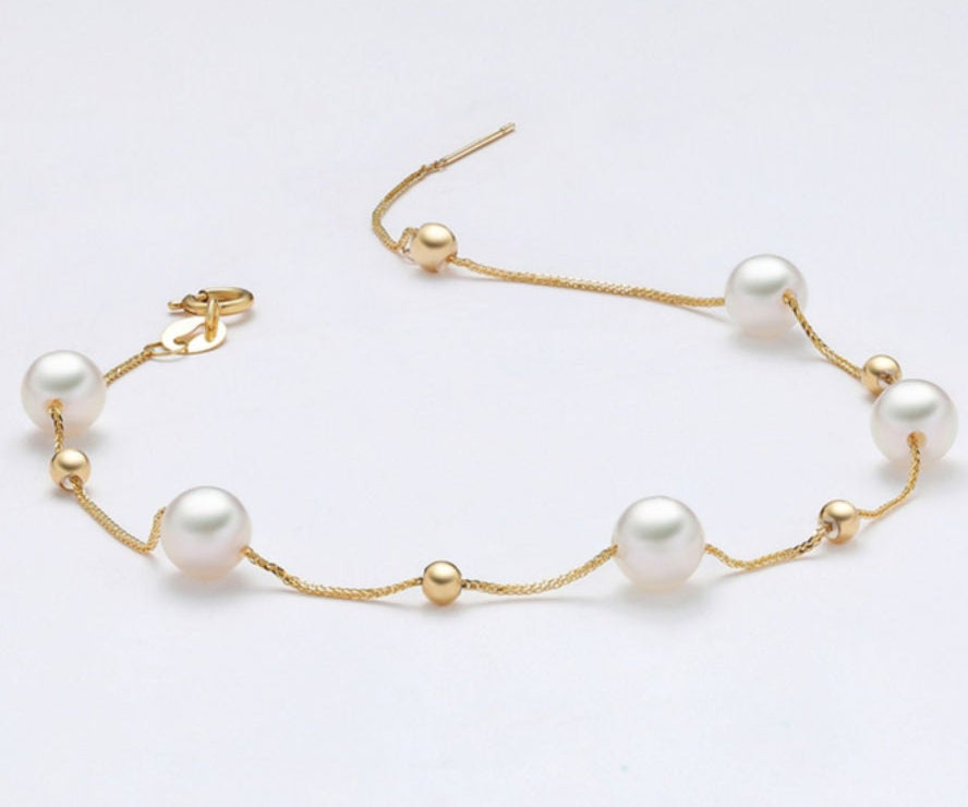 Natural 7mm White Pink Pearl Bracelet - 18K Gold Etsy