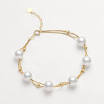 18k Yellow Gold 7mm Natural High Luster White Pink Pearl Bracelet, Handmade Beaded Pearl Bracelets, White Pink Pearl Bracelets, Gift Idea Etsy
