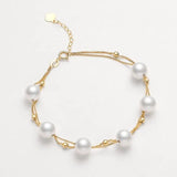 18k Yellow Gold 7mm Natural High Luster White Pink Pearl Bracelet, Handmade Beaded Pearl Bracelets, White Pink Pearl Bracelets, Gift Idea Etsy