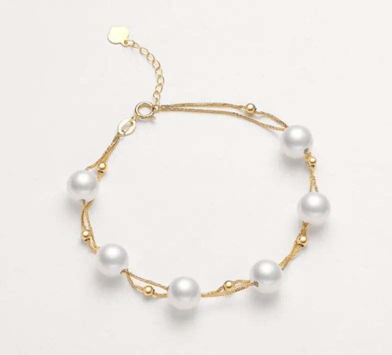 18k Yellow Gold 7mm Natural High Luster White Pink Pearl Bracelet, Handmade Beaded Pearl Bracelets, White Pink Pearl Bracelets, Gift Idea Etsy