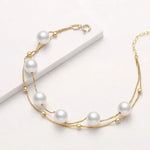18k Yellow Gold 7mm Natural High Luster White Pink Pearl Bracelet, Handmade Beaded Pearl Bracelets, White Pink Pearl Bracelets, Gift Idea Etsy
