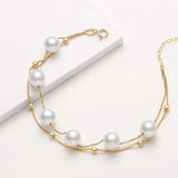 18k Yellow Gold 7mm Natural High Luster White Pink Pearl Bracelet, Handmade Beaded Pearl Bracelets, White Pink Pearl Bracelets, Gift Idea Etsy