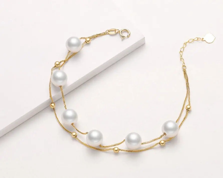 18k Yellow Gold 7mm Natural High Luster White Pink Pearl Bracelet, Handmade Beaded Pearl Bracelets, White Pink Pearl Bracelets, Gift Idea Etsy